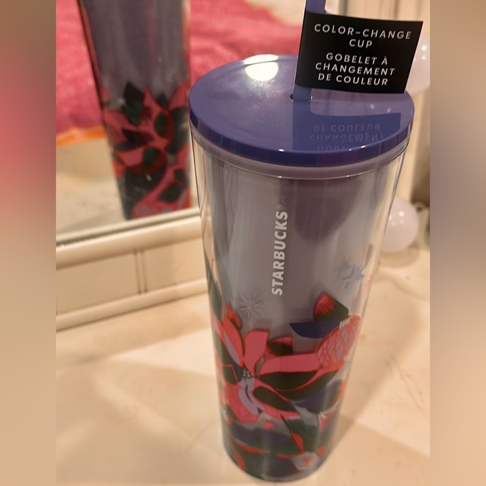 💙NEW💐Starbucks 2023 Periwinkle ‘Poinsettia Bouquet’ Color Changing Tumbler